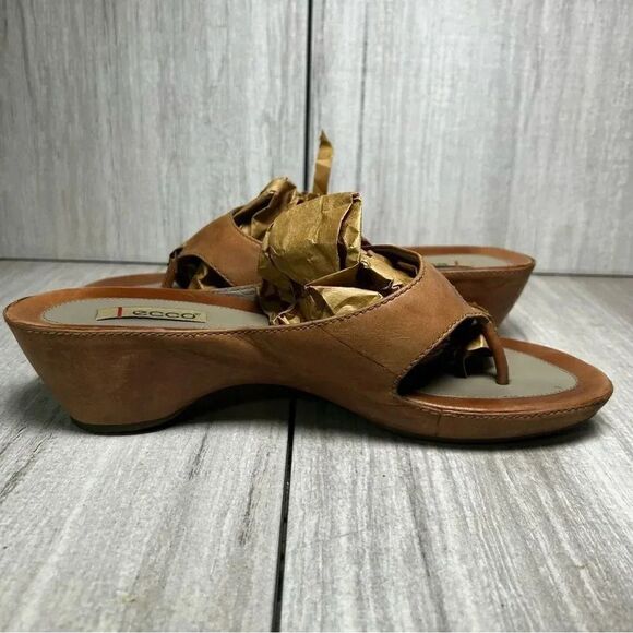 ECCO Brown Leather Slip On Slides Thong Flip Flop Sandals Buckle Women 11 EUR 42 - Picture 5 of 10